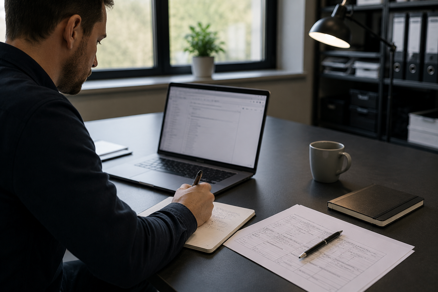 Engineer reviewing project requirements and planning information before submitting a UAV hardware request.
